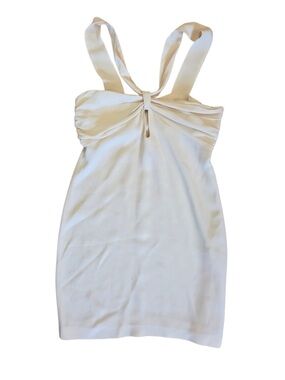 Emporio Armani Cream Sleeveless Silk Mini Dress with Keyhole Detail